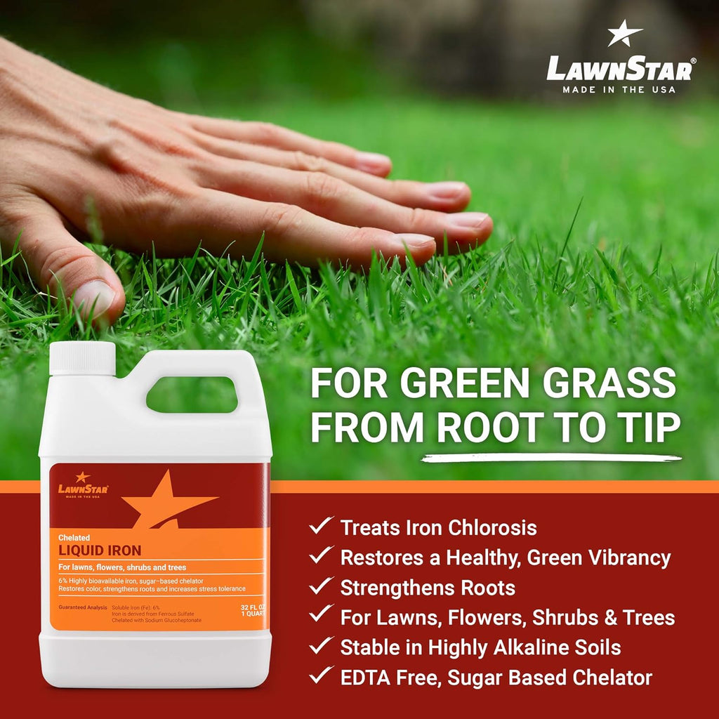 Lawnstar Liquid Iron (32 Oz) For Plants - Multi-Purpose, Suitable For Lawn, Flowers, Shrubs, Trees - Treats Iron Deficiency, Root Damage & Color Distortion – Edta-Free, American Made