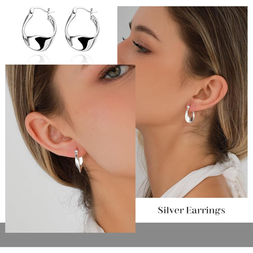 925 Sterling Silver Earrings Silver Hoop Earrings for Women Small Huggie Hoops, Lightweight Chunky Hoops, Hypoallergenic Nickel-Free Elegant Everyday Jewelry, Dainty Silver Earrings for Gifts