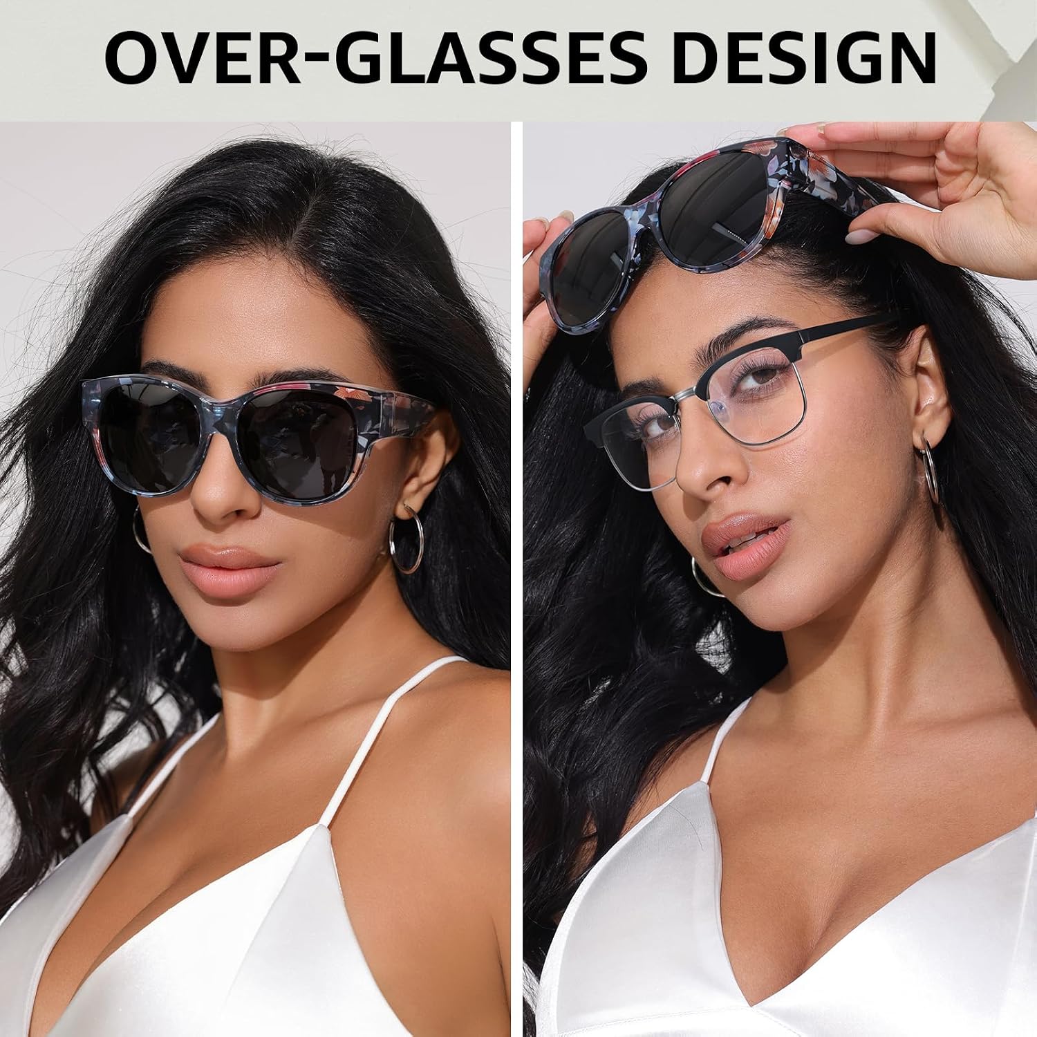 TJUTR Polarized Fit Over Sunglasses for Women, Trendy Sun Glasses Over Prescription Glasses UV400 Protection TS5779 A1 Floral/Grey