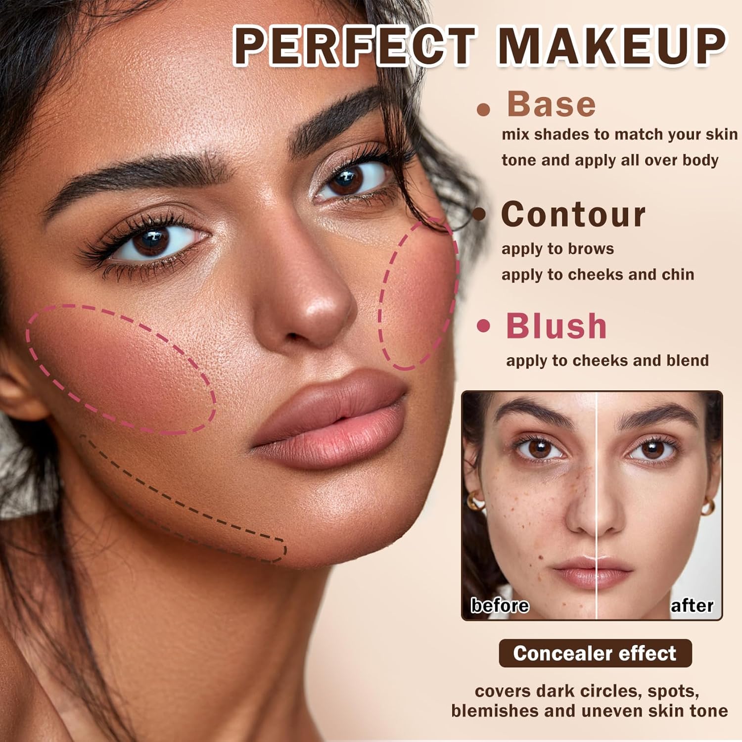 12 Colors Cream Blush Palette Cream Concealer Foundation Palette,Natural Matte Face Makeup Palette with Brush