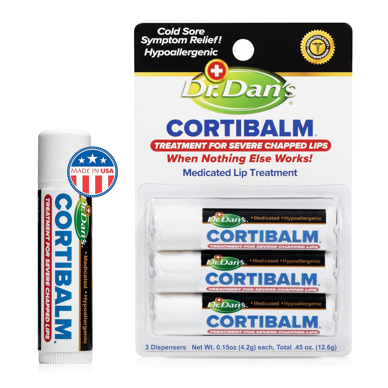Dr. Dans CortiBalm Lip Balm Patented Formula 0.14 Ounces (3-Pack)