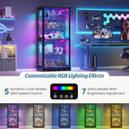 Dystler Display Cabinet With Glass Doors, Rgb Lights For Collectibles | 71'' Tall With Adjustable Shelves, Human Sensor Led Lighting Curio Cabinet, Black