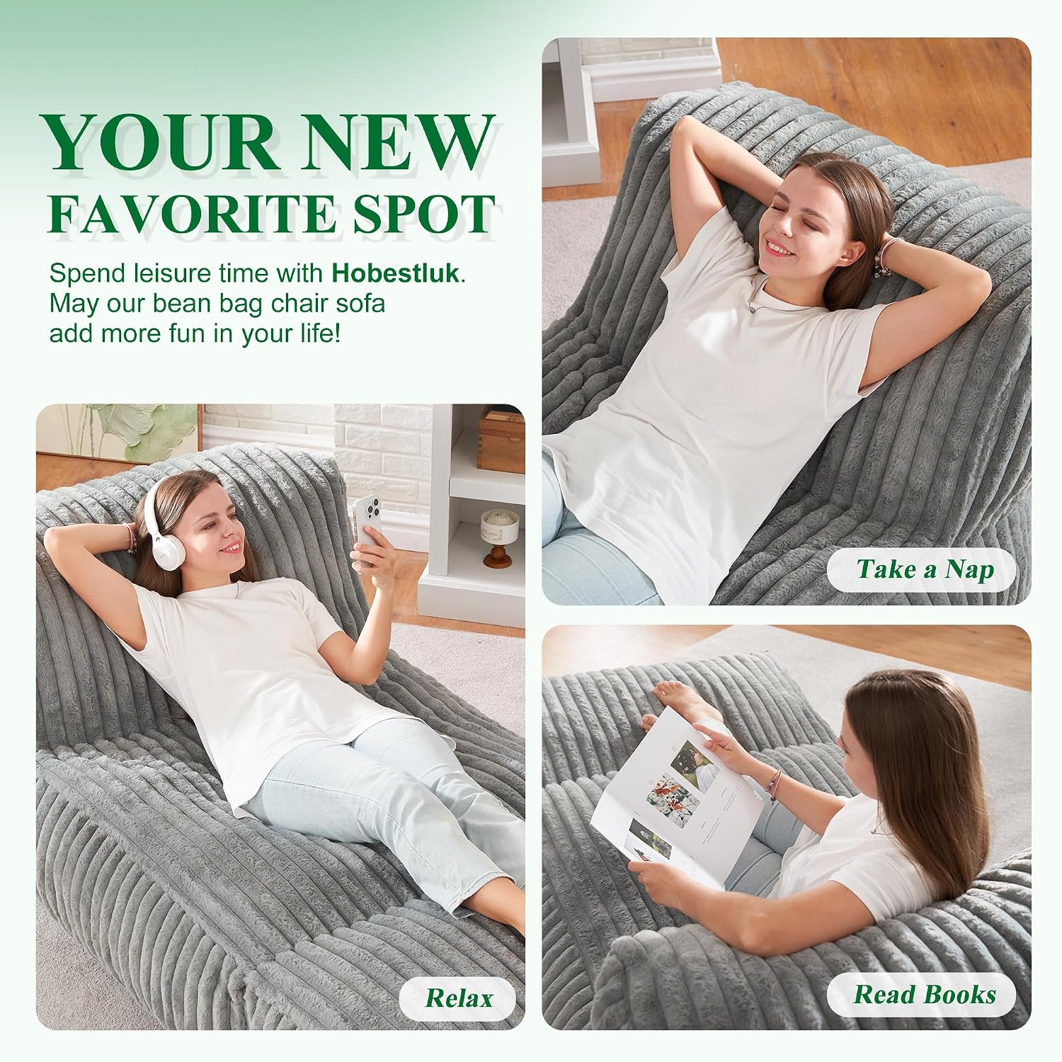 Hobestluk Big Bean Bag Chairs For Adults For Bedroom(Grey, Large) | Softness And Comfort,Easy To Maintain,For Office,Guest Rooms,Fireside,Armless Loveseat,No Assembly Required,High Quality