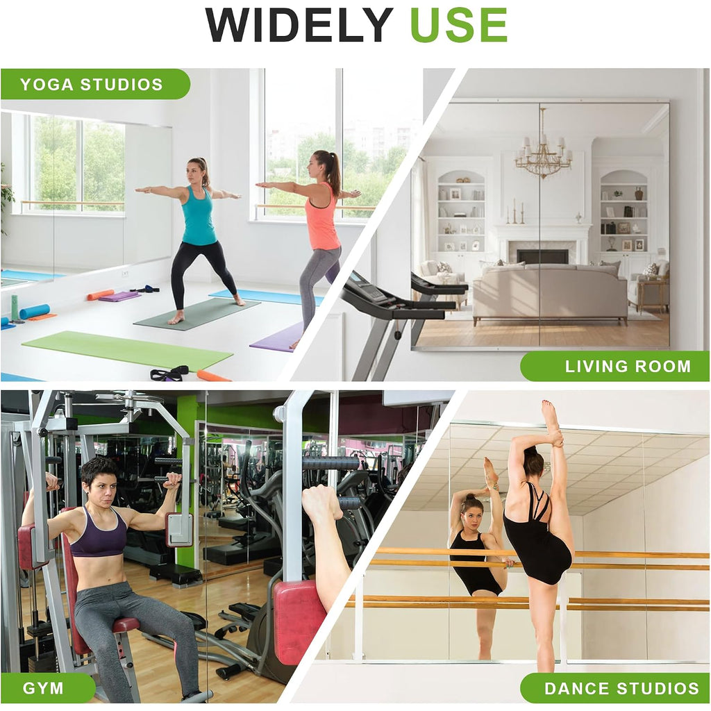 Fictor Home Gym Mirror For Wall, 50"X25"X3 Pcs Workout Mirrors For Home Gym | Shatterproof Tempered Glass, Frameless Full Length Body Mirror For Garage, Dance Studio, Yoga Room, Bedroom