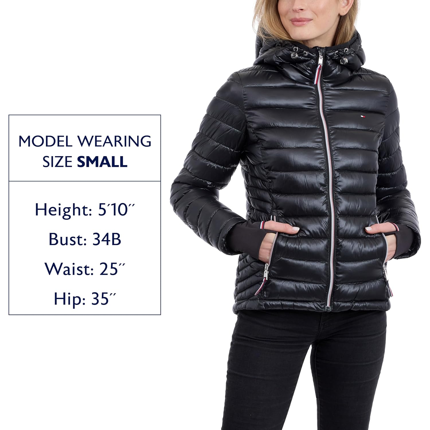 Tommy Hilfiger Women'S Puffer Jacket, Lightweight Packable Jacket With Hood & Bag