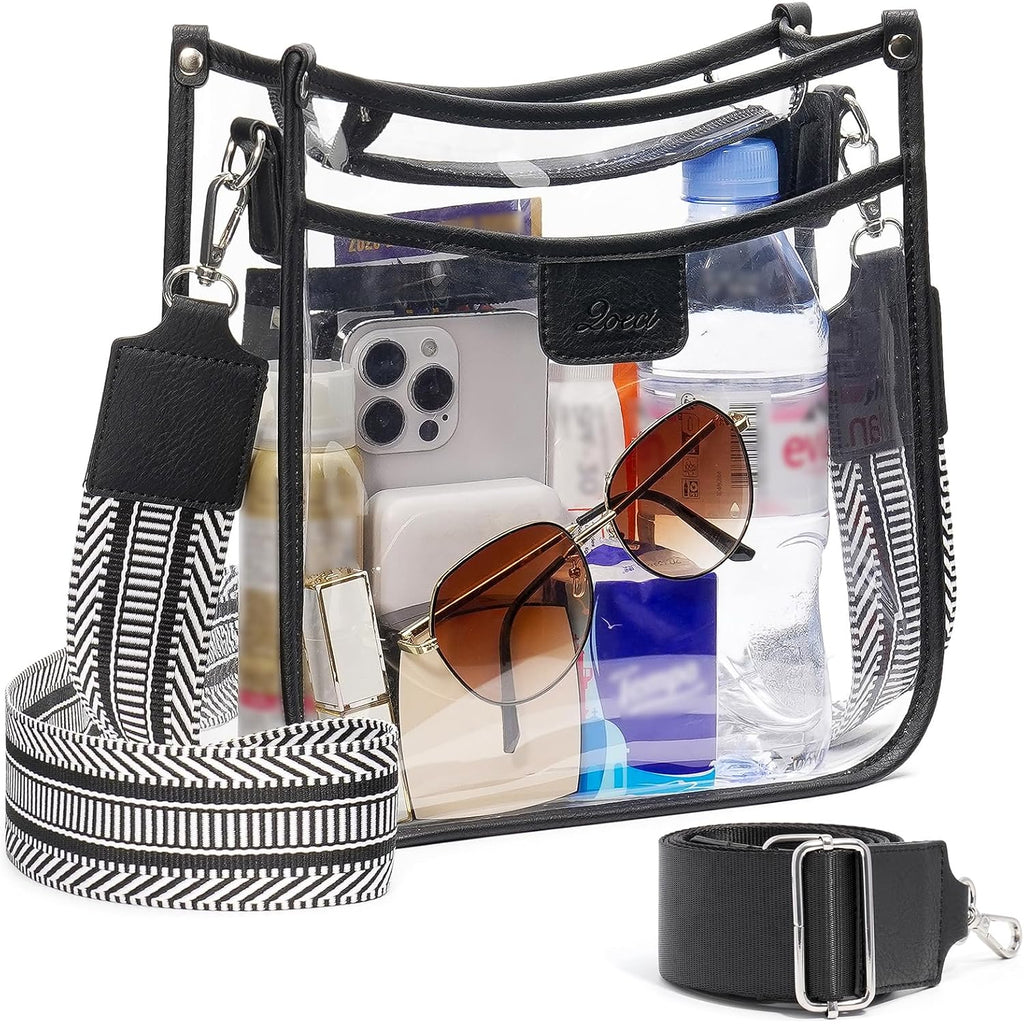 3 Pockets Large Clear Bag For Stadium Events With 2 Long Straps Purse For Women Crossbody Bag Concert Stadium Approved