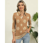 Women's 3/4 Length Sleeve V-Neck Collared Tops Summer Business Casual Work Polo Shirts 2025