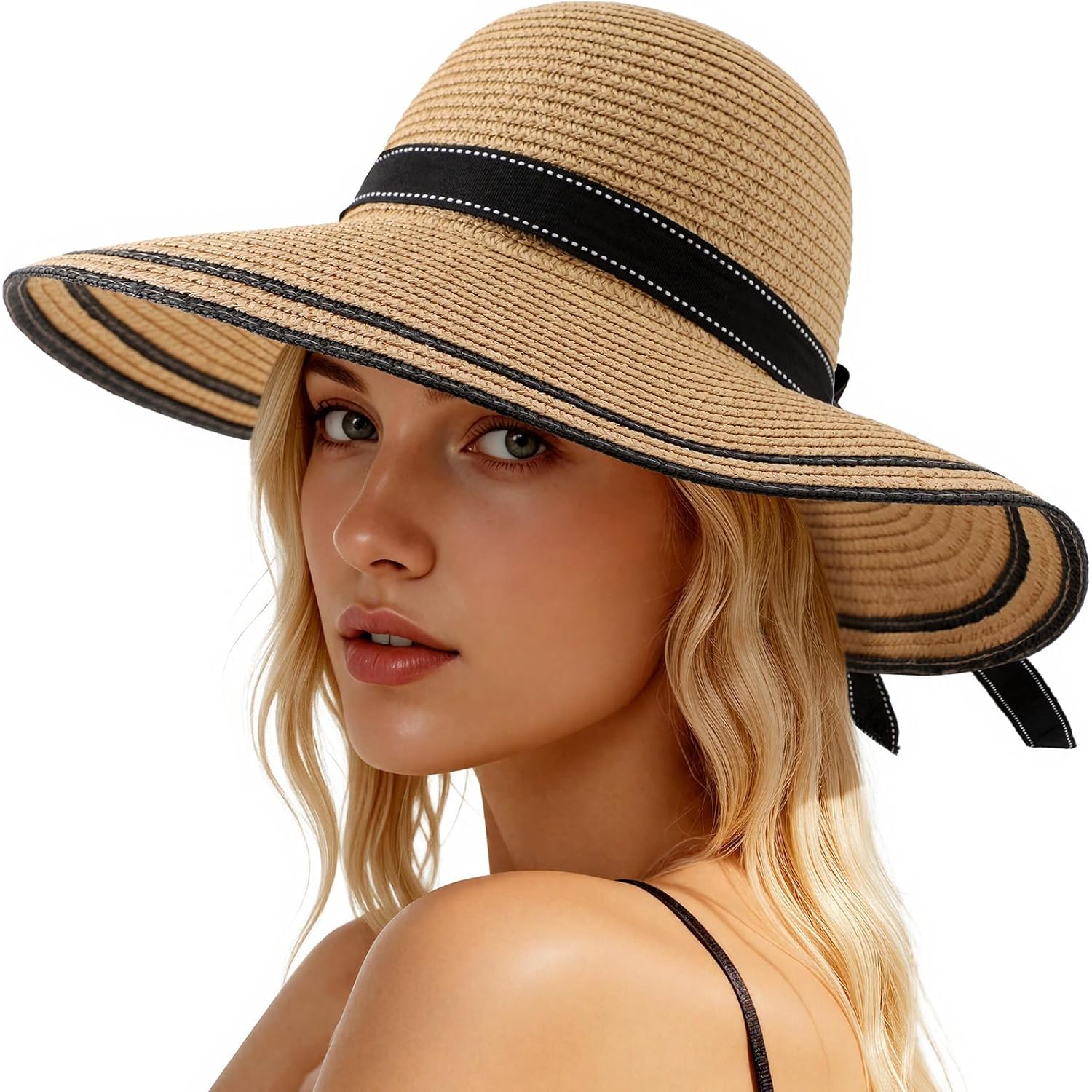 Beach Hats for Women, Wide Brim Sun Straw Hat for Women, Sun Hat UPF 50+ UV Protection