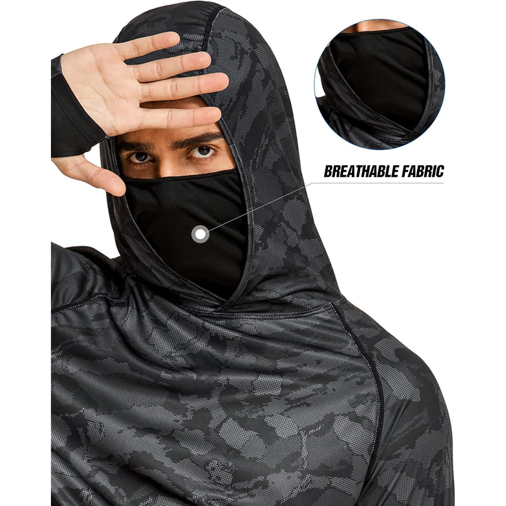Coorun Men'S Hooded Sun Shirts With Mask Fishing Shirts For Men Long Sleeve Upf 50 Rash Guards Cooling Hoodies Hiking Shirts