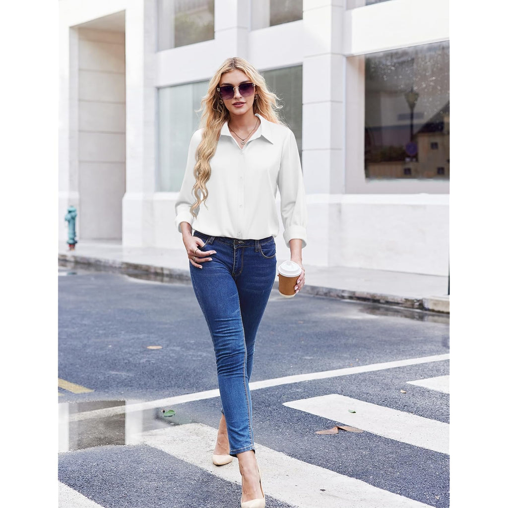 Button Down Shirt for Women Long Sleeve Blouses Floral Printed Tops Business Casual Work Outfits S-XXL