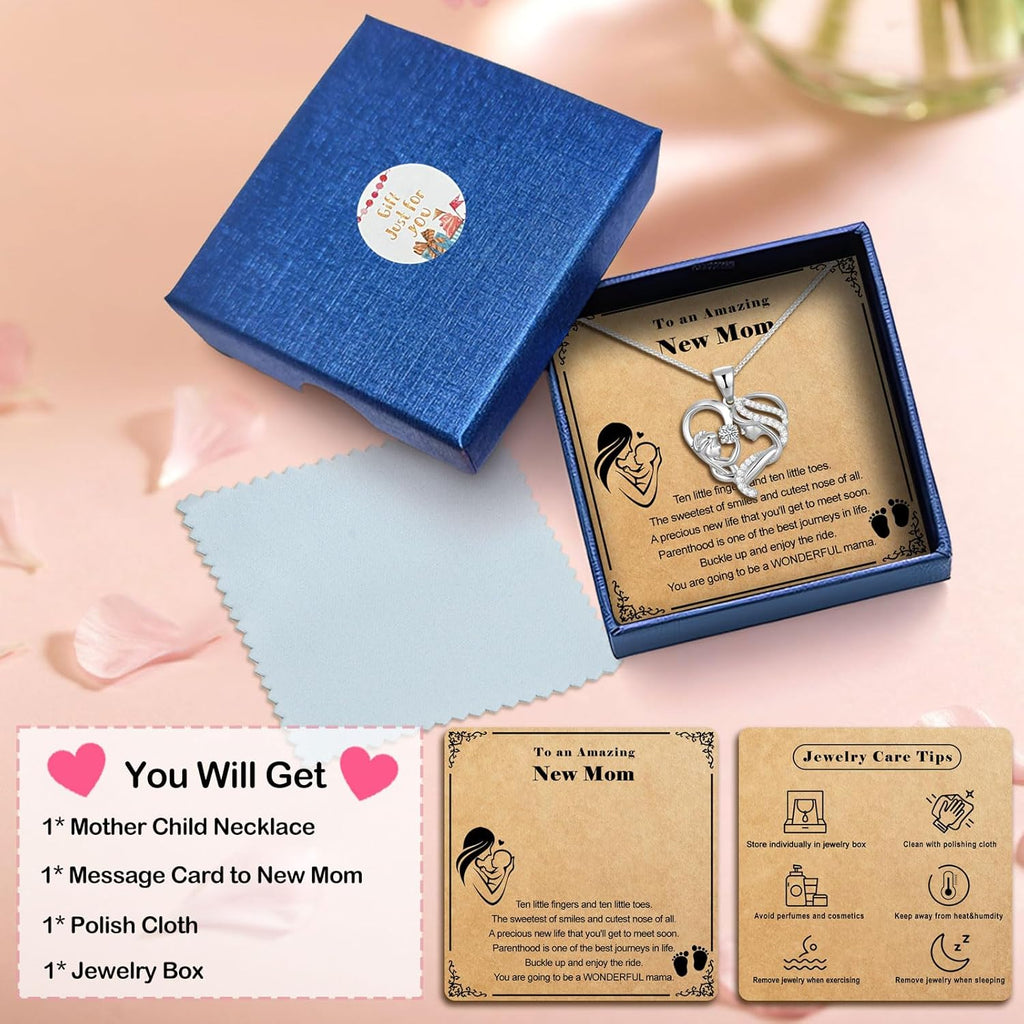 1st Mothers Day Gift for New Mom 925 Sterling Silver Mother Child Necklace as First Mothers Day Gifts for Pregnant Daughter Wife