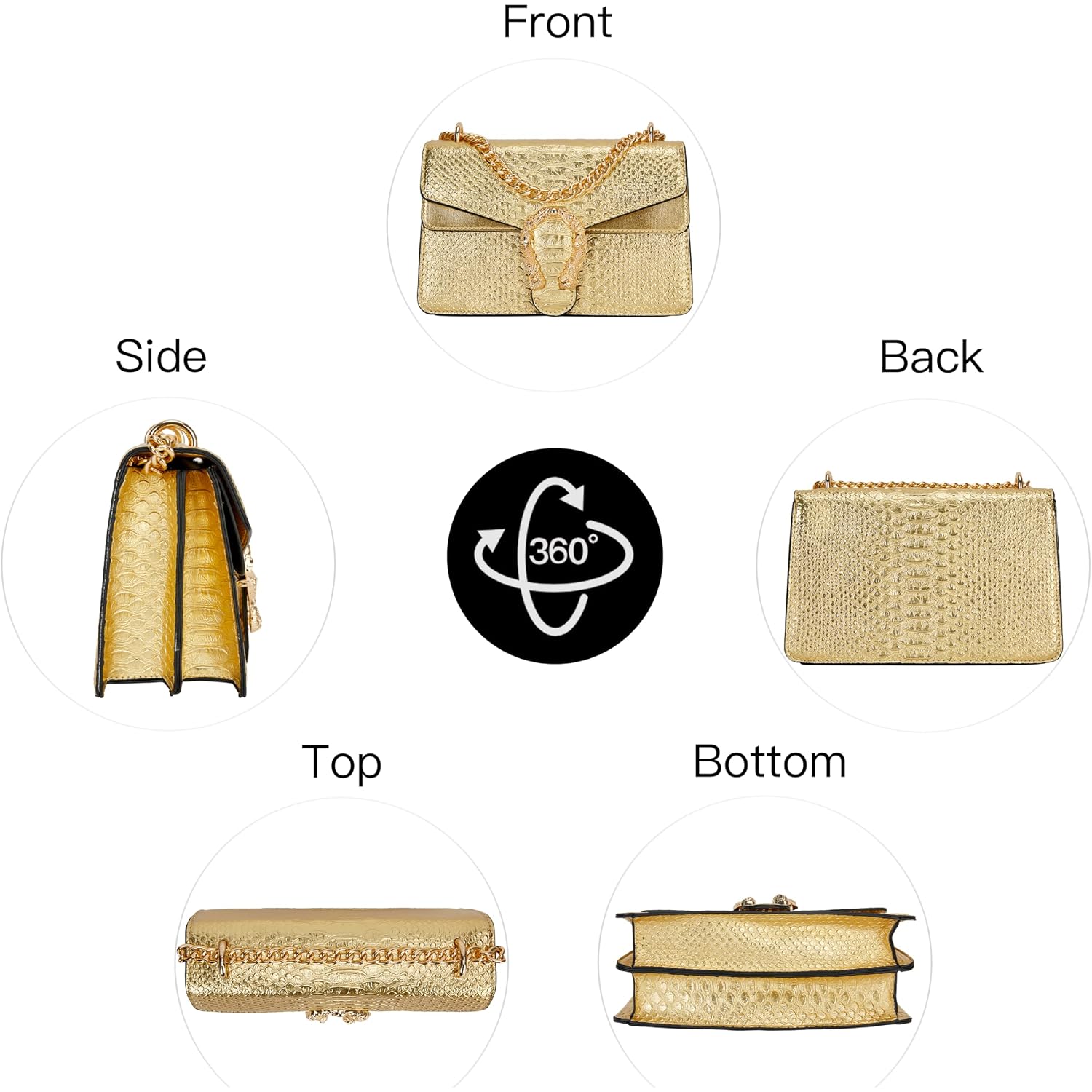 Leather Shoulder Bag Chain Purse For Women - Fashion Crossbody Bags Vintage Snake Print Underarm Bag Square Satchel Handbag