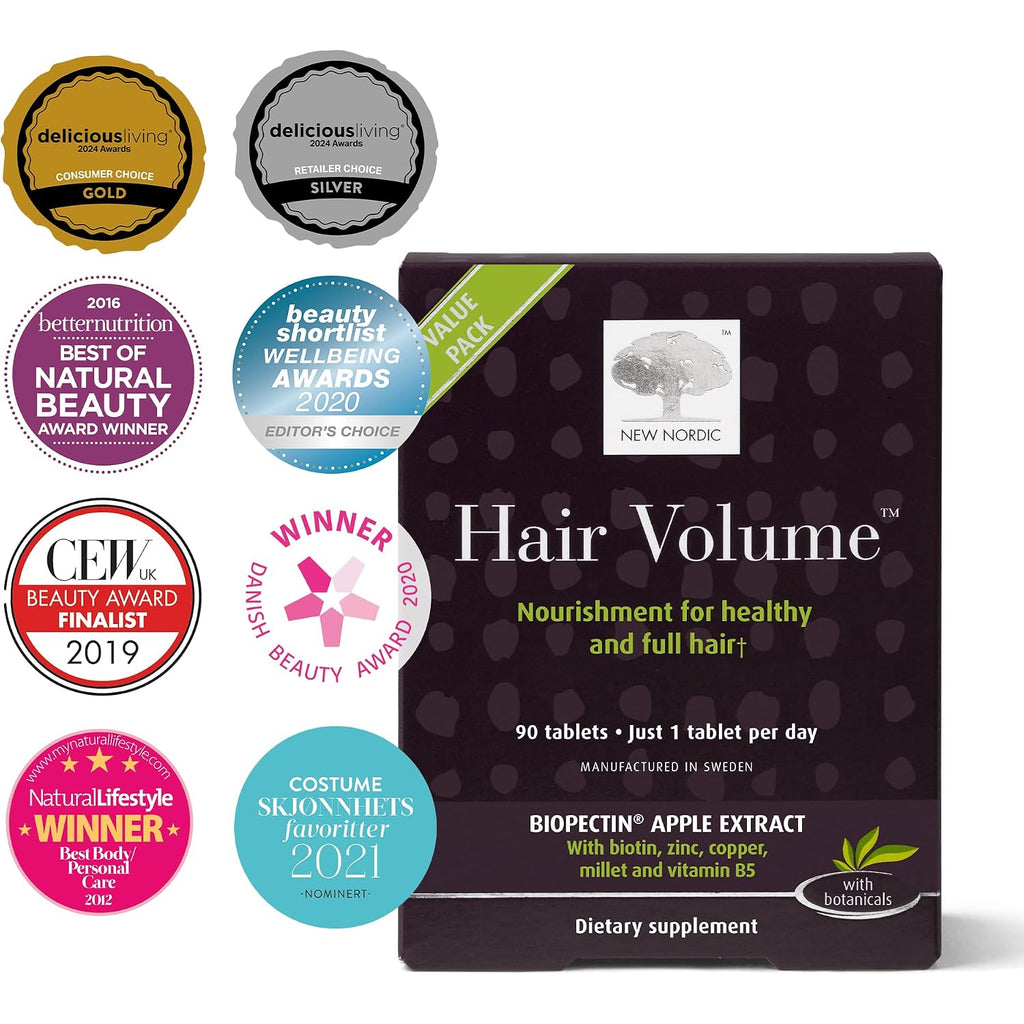 New Nordic Hair Volume Daily Biotin Support Supplement | 90 Tablets | Daily Hair Supplement Tablets Made With Biotin And Annurka Apple Extract For Simple Incorporation Into Your Daily Routine