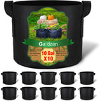 Gardzen 10-Pack 10 Gallon Grow Bags, 300G Thickened Fabric Grow Bags With Handles, Heavy Duty Aeration Plant Grow Bags