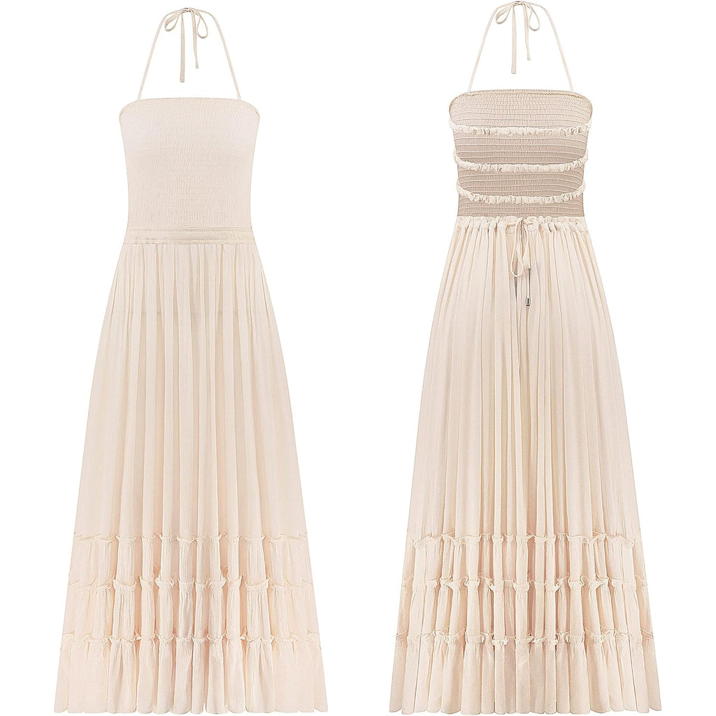 R.Vivimos Womens Summer Boho Sexy Backless Long Dresses
