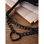 Sacina Goth Heart Chain Choker Necklace, PU Leather Choker, Gothic Punk Grunge Emo Necklace, Halloween Christmas Jewelry Gift for Women, Men