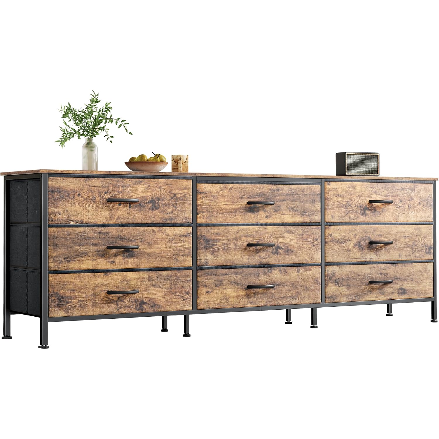Huuger 63 Inch Dresser For Bedroom, Dresser For Closet With 9 Fabric Drawers, Large Tv Stand For 55, 65, 70 Inch Tv, Entertainment Center With Storage, Wide Long Chest Of Drawers, Rustic Brown