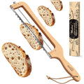 Adjustable Bread Knife For Home Use, Wooden Sourdough Bread Slicer For Homemade Bread With Bow Design, Premium Stainless Serrated Bread Cutter For Bagels And Baguettes-Natural