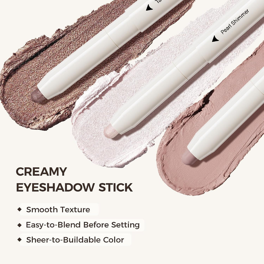 Cream Eyeshadow Stick Set, 3 Neutral Matte & Shimmer Waterproof | 3 Neutral Shades With Matte Beige & Shimmer Finishes, Buildable Color For Full Natural Everyday Eye Looks, Easy To Blend