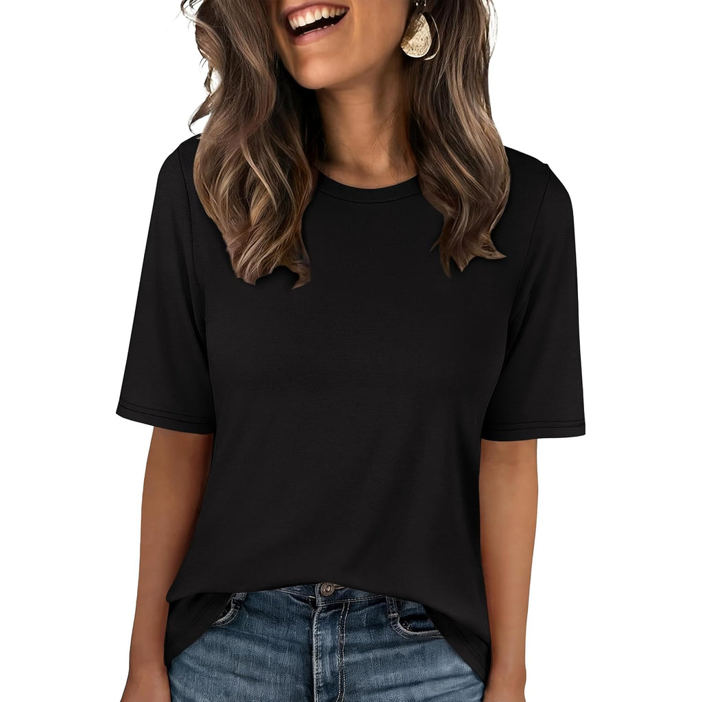 ANRABESS Women’s Half Sleeve T-Shirt Tops | Soft Stretchy Breathable Spacer Basic Tees, Business Casual Work, Travel Vacation Outfits, Summer Fall All-Season Clothing