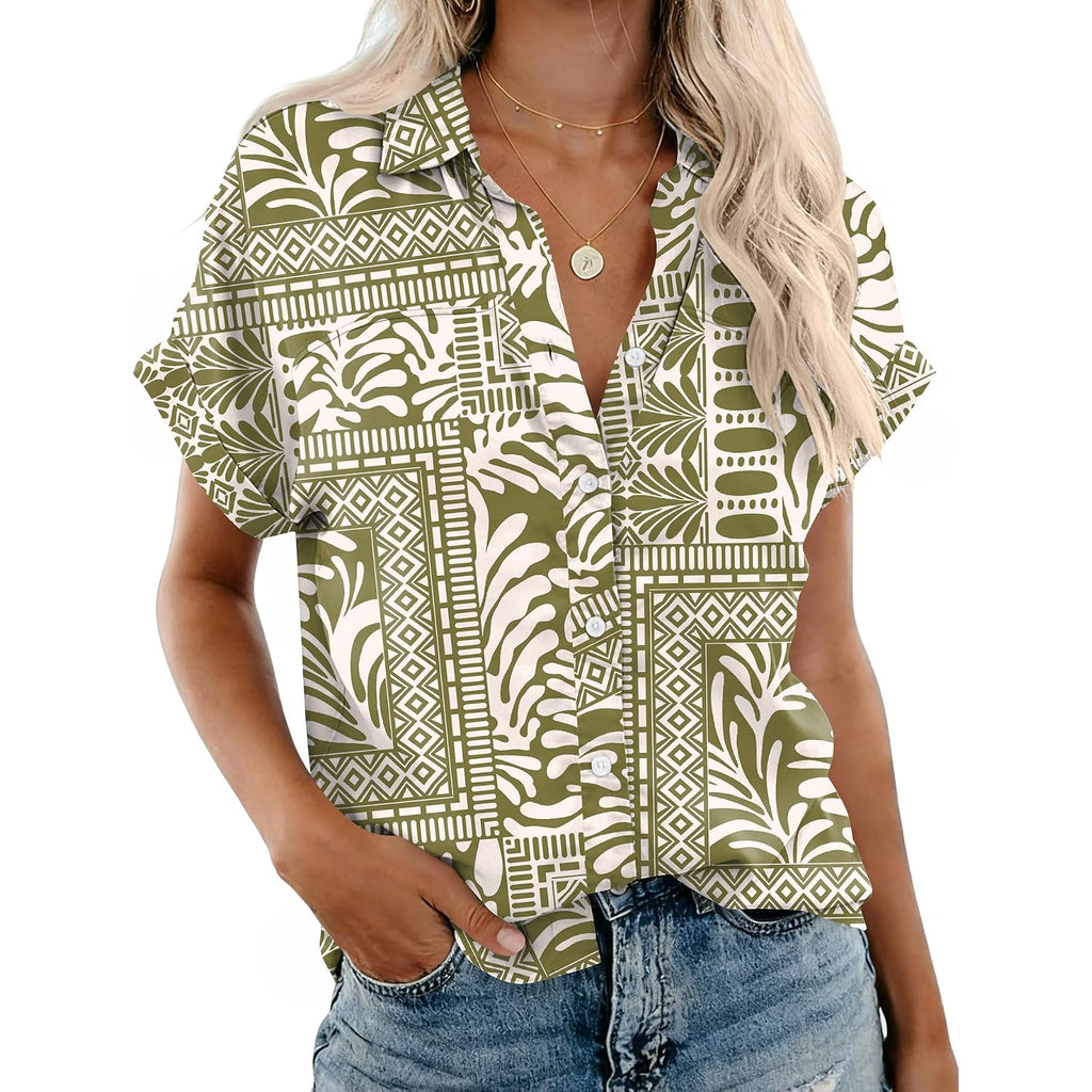 Rapbin Women'S Button Down Shirt Short Sleeve Casual Blouse Shirts V Neck Collared Tops