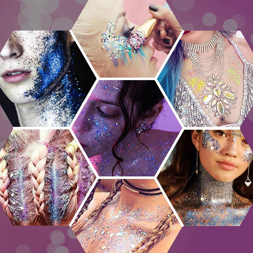 2PCS Body Glitter, 100ml Patriotic Pride Face Glitter Gel, 4th of July Outfits for Women Girls Kids, Glitter Makeup Tween Gifts, Festival Rave Accessories, Chunky Sequins Glitter