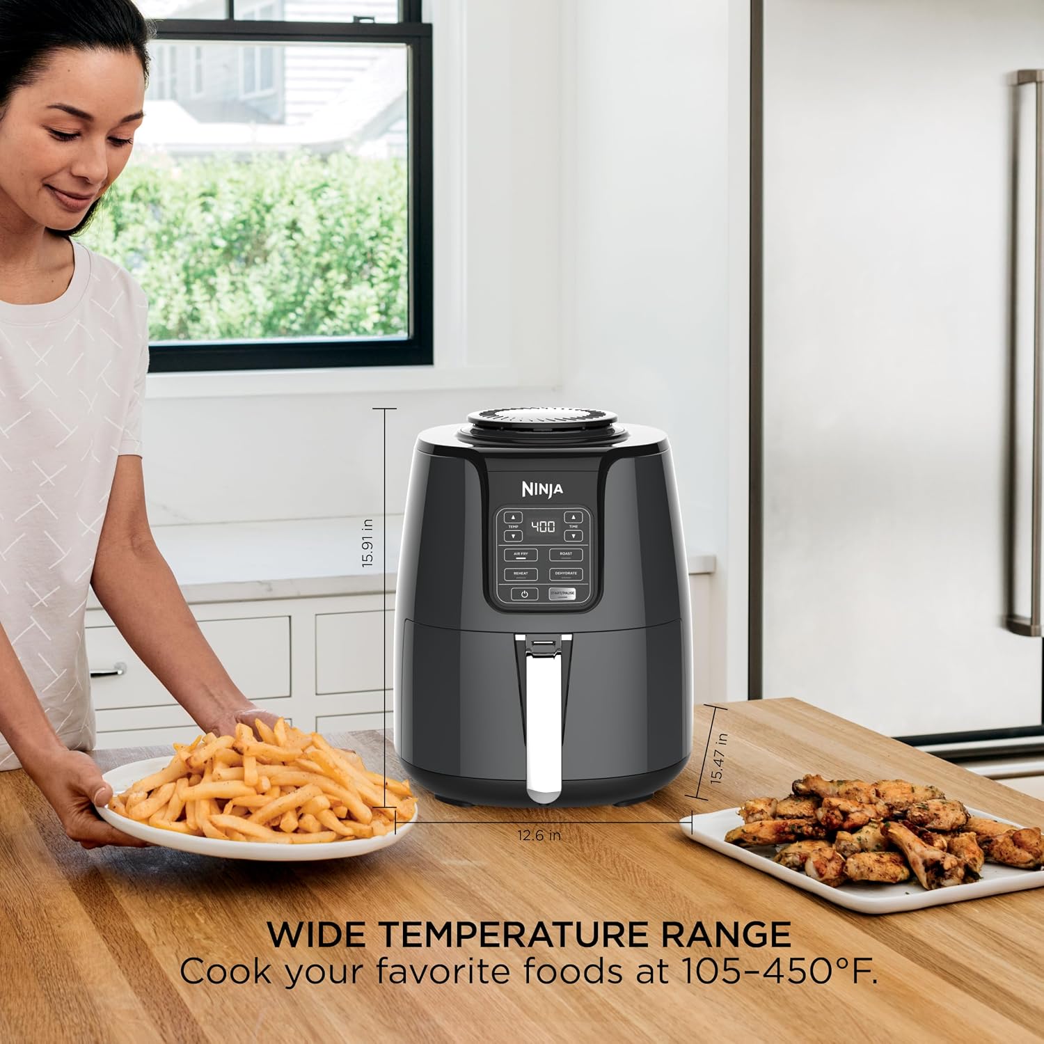 Ninja Air Fryer, 4 Qt Capacity, 4 In 1 Roast, Crisp, Reheats And Dehydrates, Dishwasher Safe Parts, 105 F To 400 F, 1550 Watt, Grey, 1 Count