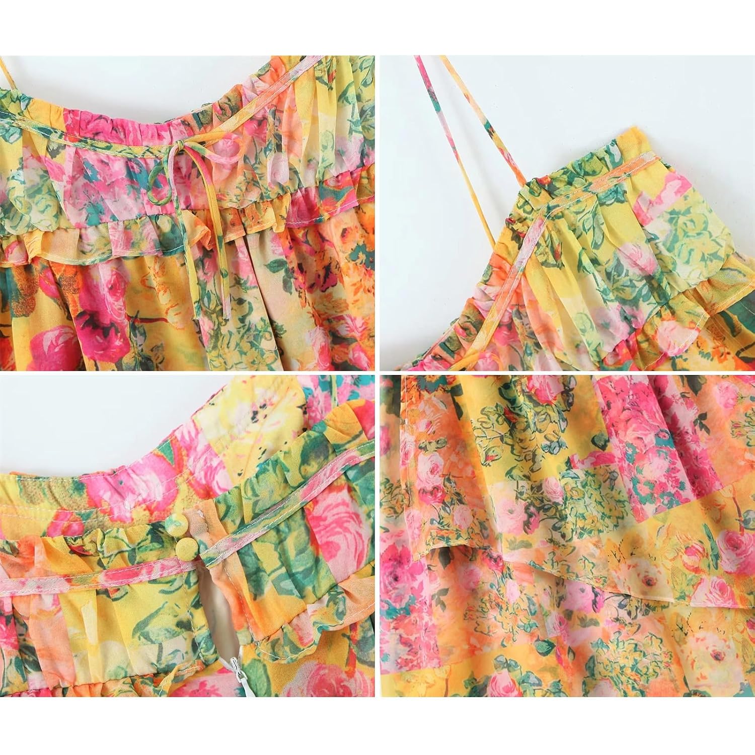 Floral Boho Mini Dress Flowy Chiffon Spaghetti Strap Corset Dress Y2K Floral Summer Dresses For Women 2024