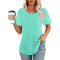 Ofeefan Womens T Shirts Short Sleeve Pleated Dressy Casual Scooped Neck Summer Tops Blouses