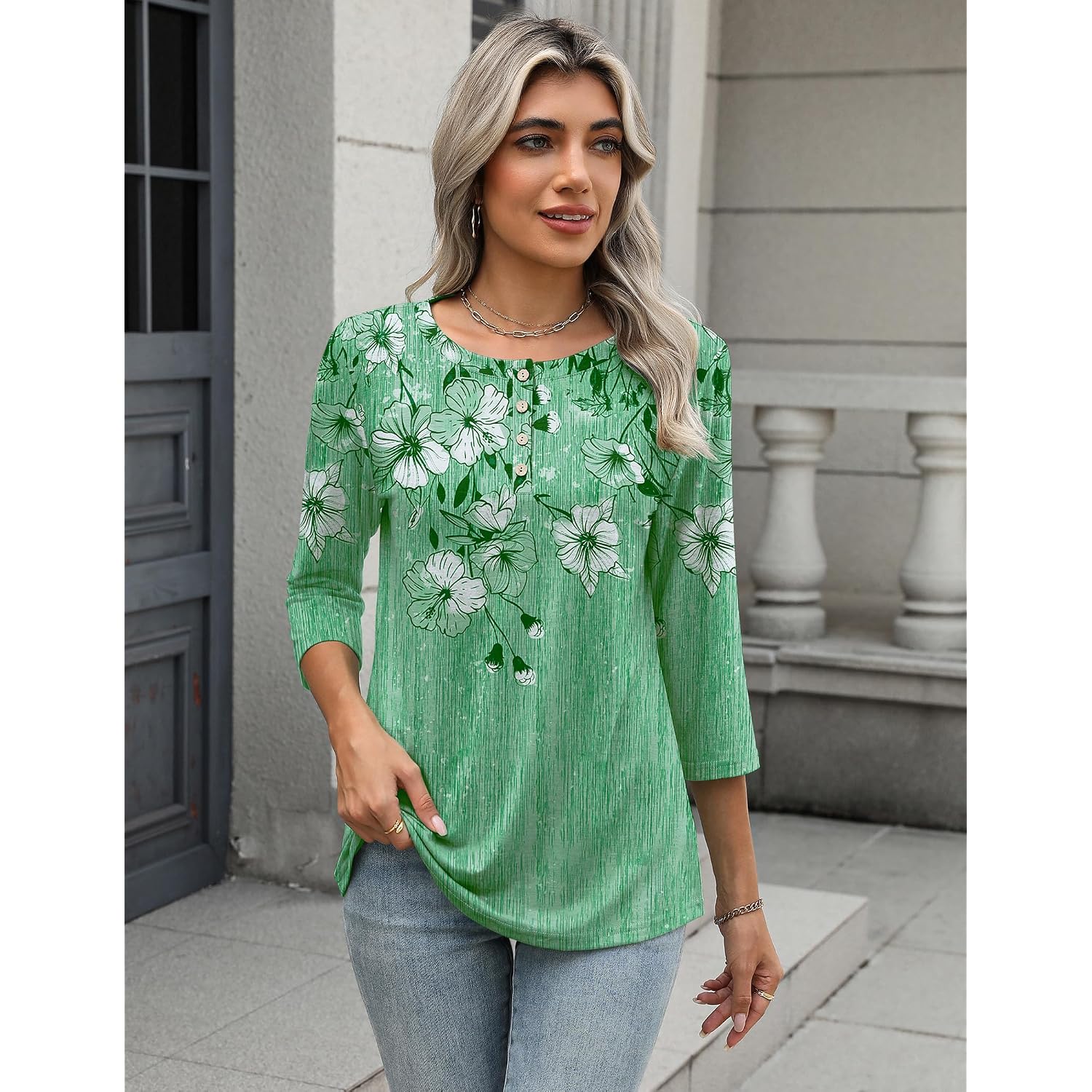 Zeagoo 3/4 Length Sleeve Women Tops Crew Neck Blouses Dressy Casual Summer T Shirts Loose Fit Business Work Clothes