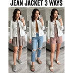 Dokotoo Cropped Jean Jacket Women Button Down Long Sleeve Collarless Cinched Waist Denim Jackets