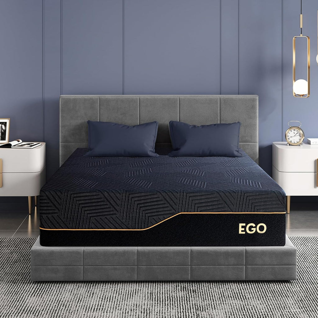 Mlily Egohome 14 Inch Queen Memory Foam Mattress For Back Pain, Cooling Copper Gel Bed In A Box, Foam Made In Usa, Certipur-Us Certified, Therapeutic Medium Firm, 60X80X14 Black