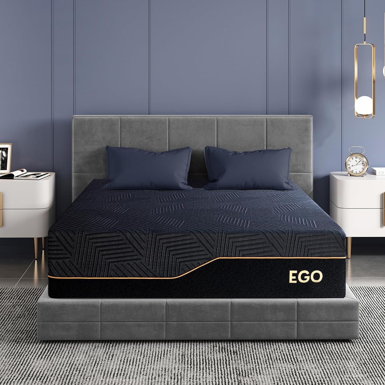 Mlily Egohome 14 Inch Queen Memory Foam Mattress For Back Pain, Cooling Copper Gel Bed In A Box, Foam Made In Usa, Certipur-Us Certified, Therapeutic Medium Firm, 60X80X14 Black