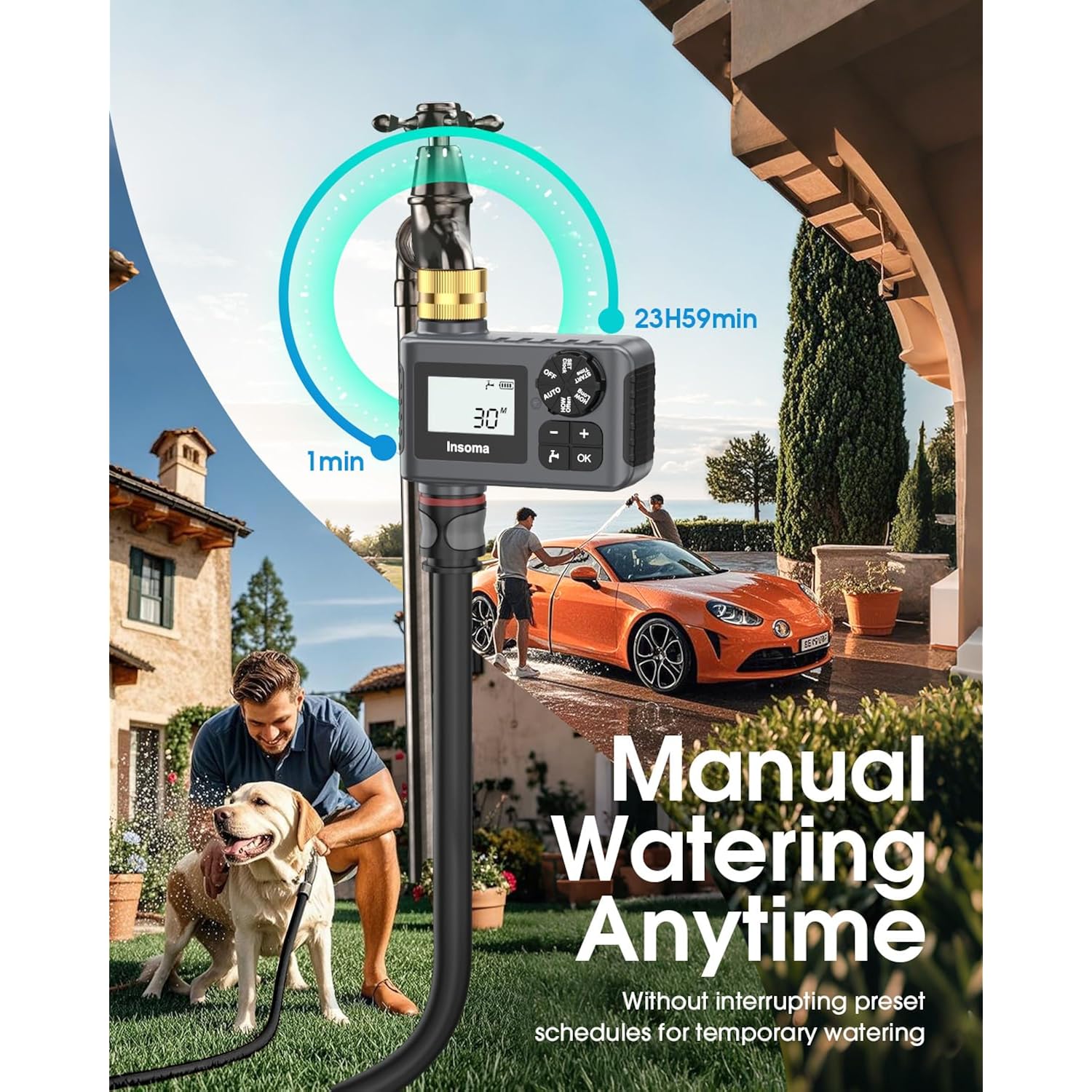 Water Timer For Outdoor Garden Hose, Hose Timer With Rain Delay/Manual Mode, Automatic Drip Irrigation Controller System For Lawn Yard Garden Watering