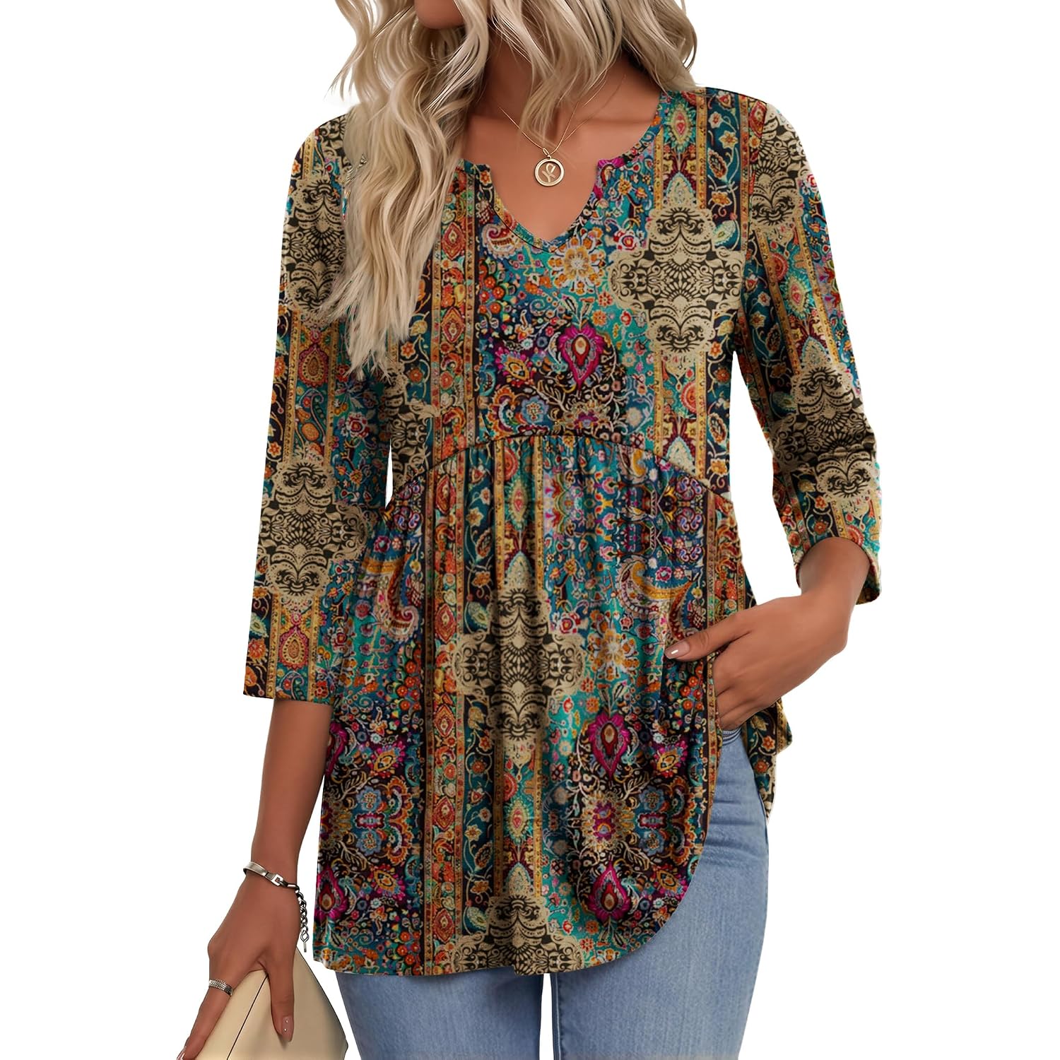 Zeagoo 3/4 Length Sleeve Womens Tops 2026 Blouses for Women Dressy Casual Fashion Clothing V Neck T-Shirts Summer Outfits