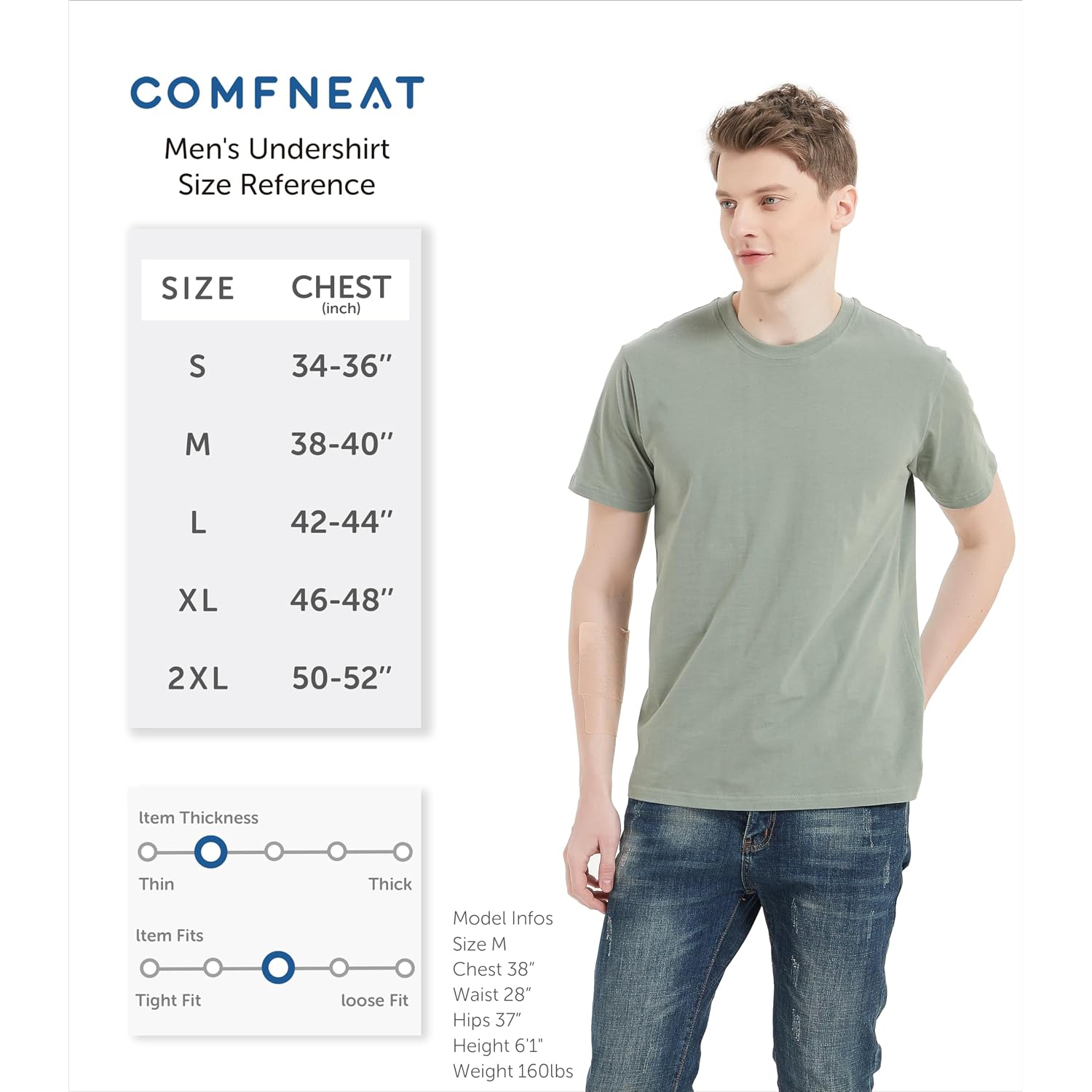 Comfneat Men'S 3-Pack Lightweight T-Shirts Cotton Crew Neck Regular Fit Solid Tee