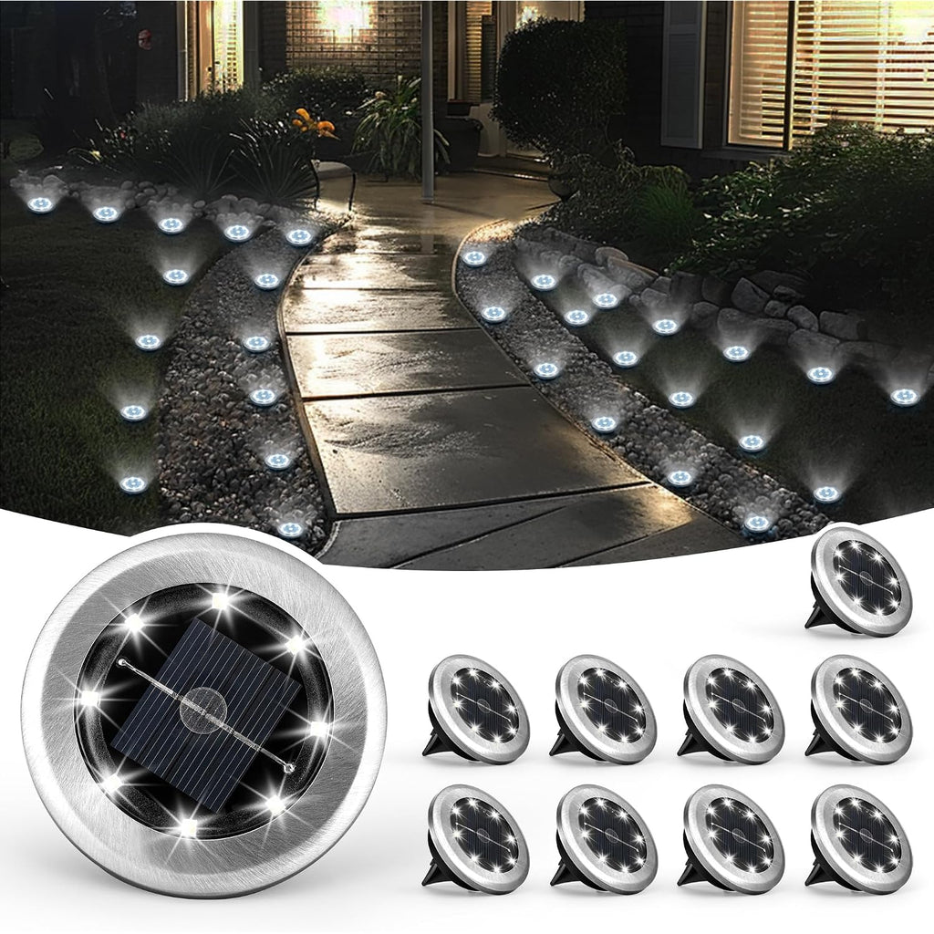 Solpex Mini Solar Ground Lights, 10 Pack Solar Lights Outdoor Waterproof, Pathway Lights Solar Powered, Solar Garden Light, Landscape Lighting For Yard Driveway Walkway (Cool White)