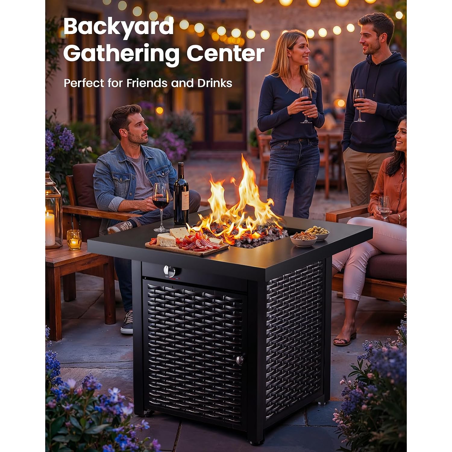 28 Inch Propane Fire Pit Csa-Listed Outdoor Fire Pit Table, 50,000 Btu Steel Gas Fire Pits With Lid And Lava Rock, Add Warmth And Ambience To Parties On Patio Deck Garden,Black,Cifpt3-N1