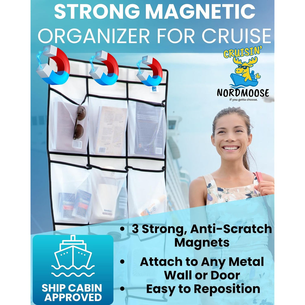 Magnetic Cruise Organizer | 15 Large Durable Pockets, Shoe Over The Door Organizer For Cruise, 3-Strong Anti-Scratch Magnets, Cruise Essentials 2026