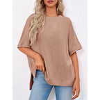 Tankaneo Womens Oversized T Shirts Summer Casual Ribbed Batwing Short Sleeve Tunic Tops Loose Fit Dolman Sleeve Tees