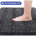 Striped Grey Bathroom Rug Mat 32"X20" Ultra Soft, Non Slip Chenille Bath Rugs, Absorbent Plush Shaggy Bath Mats For Bathroom, Bedroom, Kitchen, Shower, Tub,Deep Grey