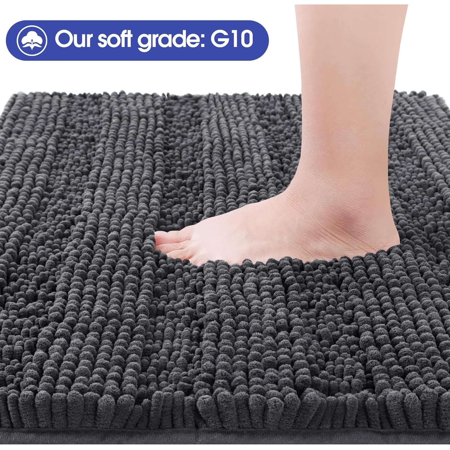 Striped Grey Bathroom Rug Mat 32"X20" Ultra Soft, Non Slip Chenille Bath Rugs, Absorbent Plush Shaggy Bath Mats For Bathroom, Bedroom, Kitchen, Shower, Tub,Deep Grey