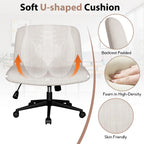 Cross Legged Office Chair, Armless Wide Chair'S For Vanity Desk, Criss Cross Comfy Chairs With Back, Desk Chair/S Of Height Adjustable Swivel, White