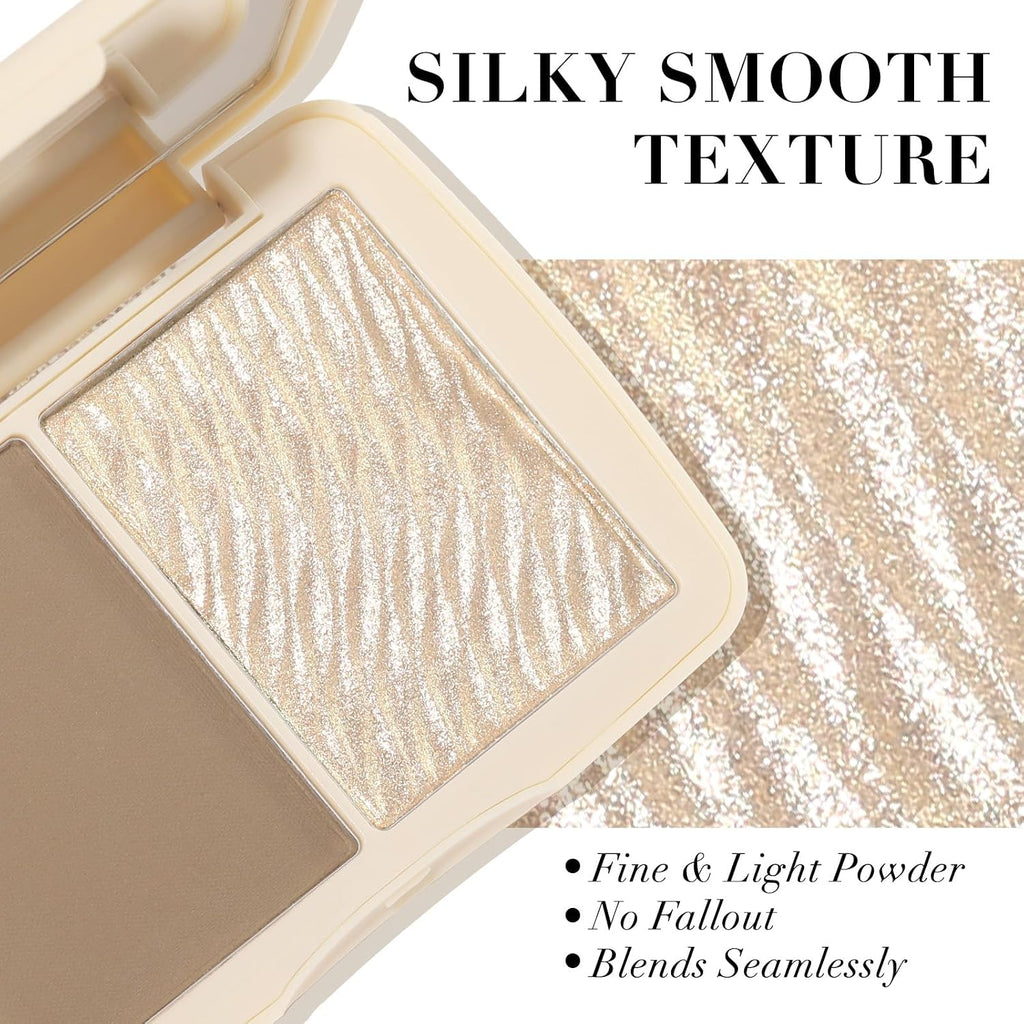 2-In-1 Contour & Highlighter Palette - Matte & Shimmer Face Makeup Duo, Highly Pigmented & Blendable Cheek Pallet, Long Lasting Sculpting Powder With Mirror 01 Soft Taupe (Natural Sculpt)