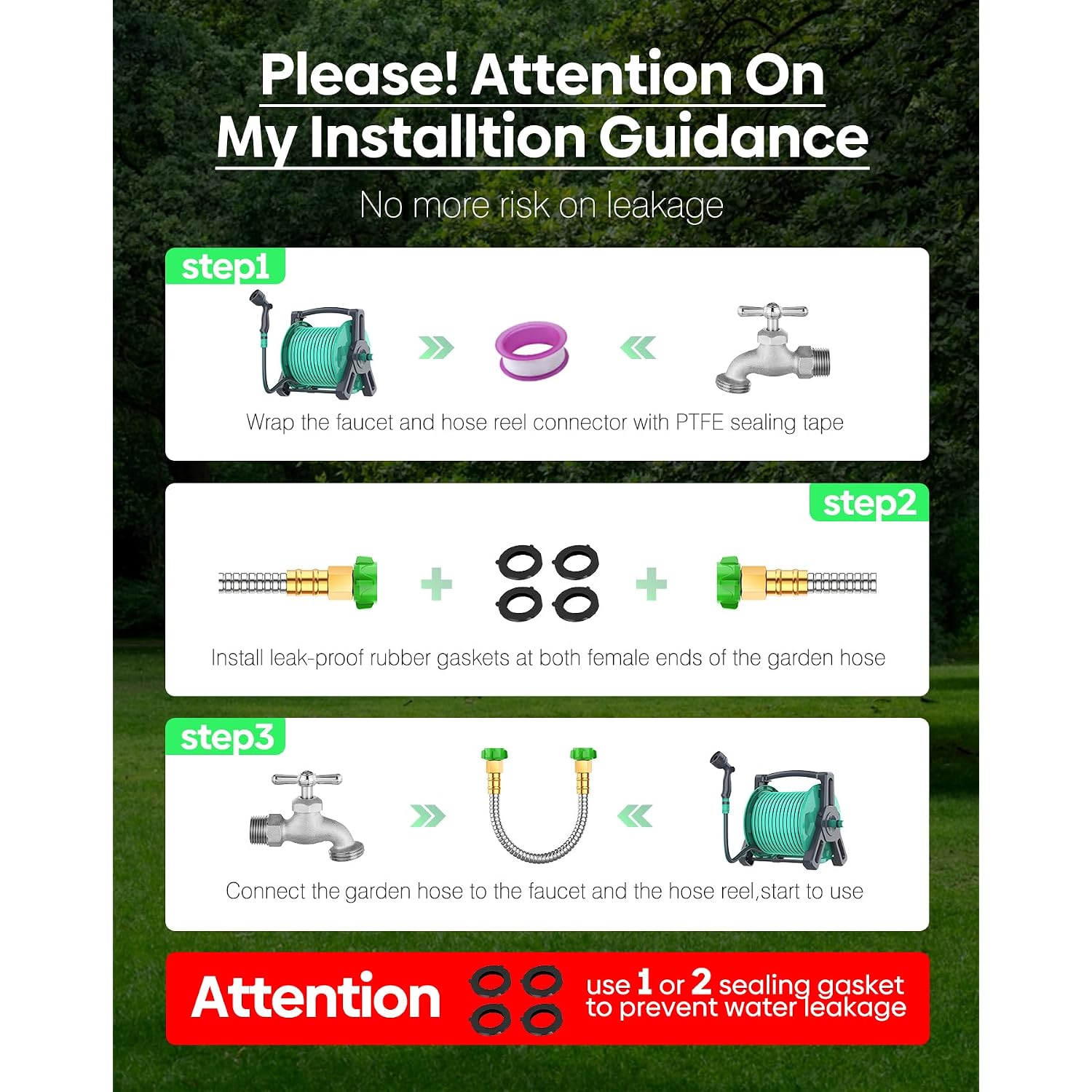 Short Metal Garden Hose 3 Ft With Female To Female Connector， Stainless Steel Small Leader Hose For Hose Reel, Long, Flexible, Lightweight & Heavy Duty Water Pipe, Outdoor Water Hose Extension Adapter