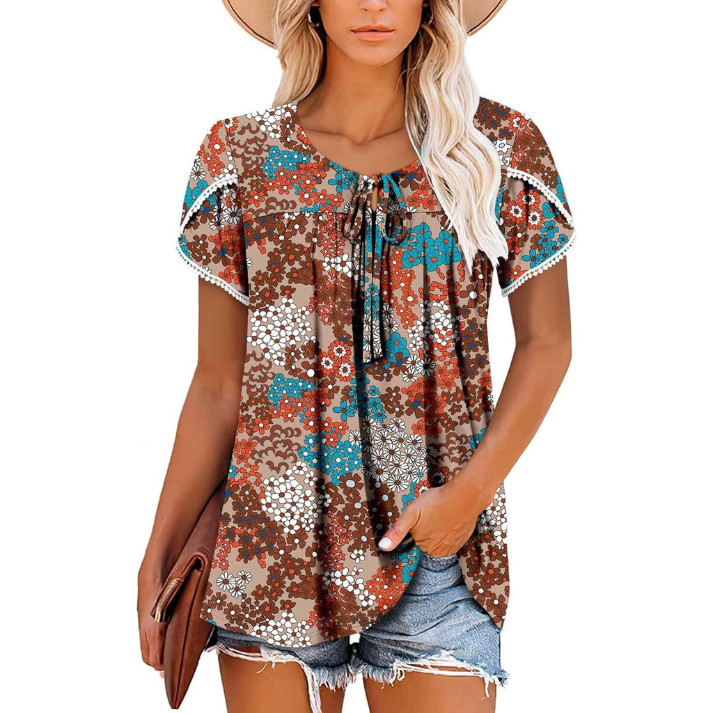 BETTE BOUTIK Womens Summer Tops Corded Short Sleeve Tunic Shirts Pleated Crewneck Corded Tops Blouses S-3XL