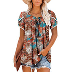 BETTE BOUTIK Womens Summer Tops Corded Short Sleeve Tunic Shirts Pleated Crewneck Corded Tops Blouses S-3XL