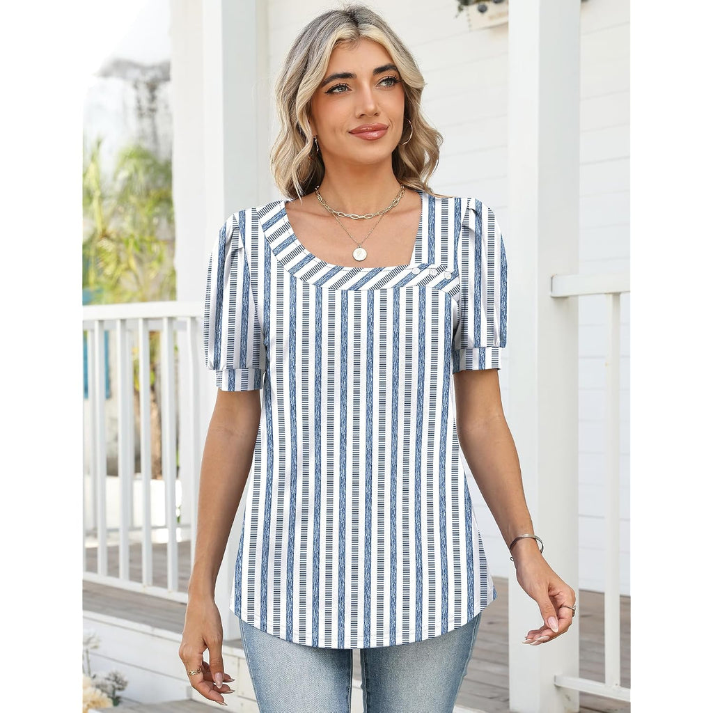 LOMON Womens Short Sleeve T Shirts Asymmetrical Neck Tops Business Blouses for Women Fashion 2026