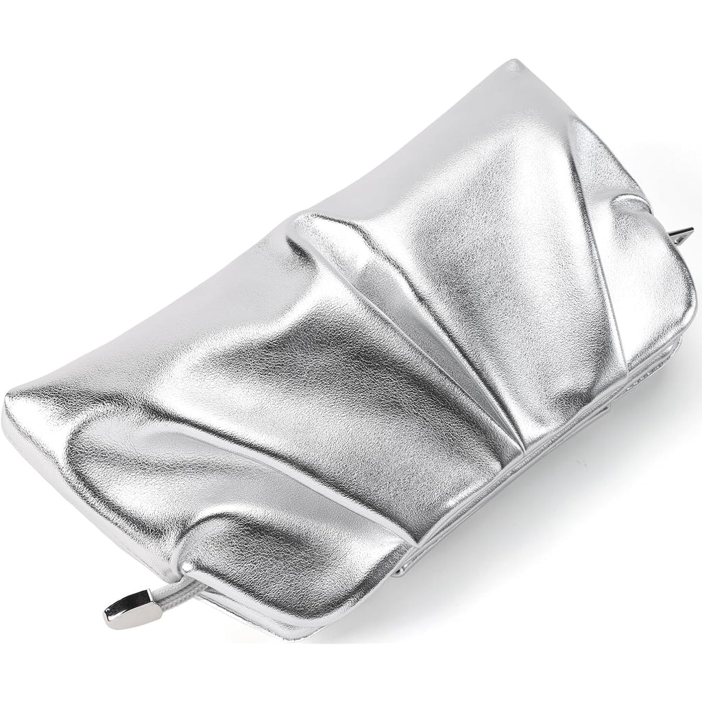 Women Clutch Bag Dressy Formal Handbag Pleated Pu Clutch Purse Detachable Chain