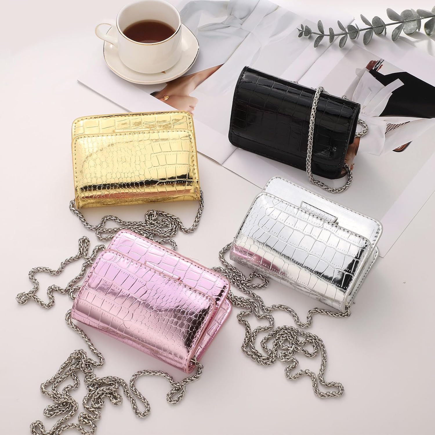 Sightor Silver Mini Crossbody Bag For Women, Pu Leather Small Evening Purse, Dressy Clutch Handbag For Nightclub Parties